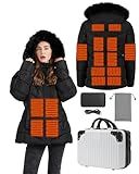 GTIWROTN Heated Jacket for Women with Battery Pack, Heated Coat Women with Detachable Hood, Women's Winter Coats with Gift Box (US, Alpha, Small, Regular, Regular)
