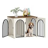 Hzuaneri 31.5'' Wooden Dog Crate Furniture, Indoor Dog Kennel Dogs Cage for Small/Medium Dogs, Heavy Duty Dog Crates Decorative Pet House End Side Table TV Stand, White Brown DFC85114B
