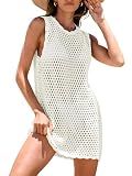 ANRABESS Womens Swimsuit Cover Up Sleeveless Knit 2026 Summer Outfits Swimwear Bathing Suit Coverup Crochet Beach Dress White Large