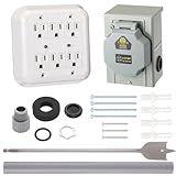 Tellegloww 30amp Portable Generator Through-the-wall Kit with Pre Drilled Power Inlet Box Compatible with NEMA L14-30p to 6x 5-15r Household Regular Connector, Generator to House Inlet Box, Etl Listed