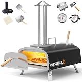 PIZZELLO 16" Outdoor Pizza Oven Propane and Wood Fired Stainless Steel Pizza Grill with Gas Burner, Wood Tray Pizza Stone, Pizza Peel, Carry Bag, Pizzello Forte Gas (Black)
