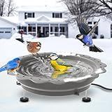 Jvgoo Heated Bird Bath for Outside Winter, Powerful 100W Thermostat Control Heated Bird Baths for Outdoors with 3 Metal Extension Screws, Heated Birdbath Water Heater for Garden Yard Patio Lawn(Grey)