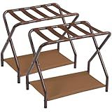AMHANCIBLE Luggage Rack, Set of 2, Foldable Suitcase Stands for Guest Room, Metal Luggage Holder with Storage Shelf for Bedroom, Hotel, Easy Assemble, Bronz HLR02BZ
