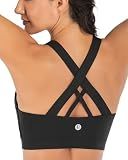 RUNNING GIRL Sports Bra for Women, Criss-Cross Back Padded Strappy Sports Bras Medium Support Yoga Bra with Removable Cups (2353D-Black,M)