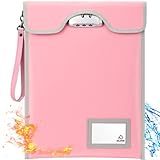 Fireproof Money Bag with Lock (5200℉), 15”x 11”Important Document Organizer Bag, Travel Money Pouch for Valuables,Money,Jewelry,Legal Documents,File and Tablet(Pink)