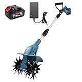 21v Cordless Tiller, 8-Inch Wide 4.0 Ah Battery Powered Garden Cultivator, Cultivator with Steel Tines and Battery Capacity Display, Rototiller for Lawn/Gardening/Soil Cultivation (Blue) by Shintyool