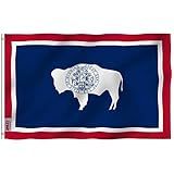 ANLEY Fly Breeze 3x5 Foot Wyoming State Flag - Vivid Color and Fade Proof - Canvas Header and Double Stitched - Wyoming WY Flags Polyester with Brass Grommets 3 X 5 Ft