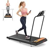 HOELLL Treadmills for Home Small with 0%-8% Incline and APP Sync, Compact Under Desk Walking Treadmill Pad with Handle Bar Removable, Remote Control and LED Display, 2.5HP, Orange