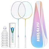 HIRALIY Badminton Rackets Set for Backyards, Badminton Set, Includ 2 Rackets, 6 Birdies, 1 Carrying Bag, Outdoor Game for Adult Family Beginner (2 Player(2 Racket 6 Birdies))