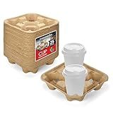 4 Cup Disposable Coffee Tray (25 Count) - Commercially Compostable Cup Holder - Durable Drink Carrier for Hot or Cold Drinks, Uber Eats - to Go Coffee Cup Holder for Food Delivery Service