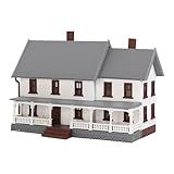 N Scale Pre-Built Model Village Dwelling Two-Story House with Porch Assembled Christmas Building Painted for Model Railway Layout Diorama JZN5890 (White)