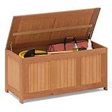 Tangkula 58 Gallon Wood Outdoor Storage Box, 3-in-1 Patio Storage Bench with Flip Top for Cushions, Pool Supplies, Gardening Tools, Outdoor Deck Box for Garden, Backyard, Poolside