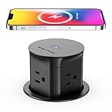 Jgstkcity Pop Up Outlet with 15W Wireless Charger,4 Outlets 15A, Splash Resistant,3 inch Desk Hole Power Grommet,Space Saver Outlet for Kitchen Countertop,Office Conference Table,ETL Listed (Black)