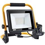 ORHOMELIFE 30W 3000LM LED Work Light, 300W Equivalent 6000K IP66 Waterproof Flood, 13.1ft 4m Cord with Plug, Portable Led Lights for Job Site Car Inspection Workshop Garage, Construction Site