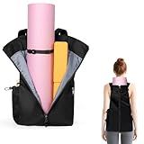 WOMACO Yoga Mat Bag, Adjustable Yogamat Blocks Carrier with Backpack Straps and Side Pockets, Top-Opening Yoga Backpack for Yoga Accessories (Black)