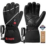 SAVIOR HEAT Heated Gloves for Men Women, 3M Rechargeable Electric Heated Leather Skiing and Snowboarding Gloves (M)