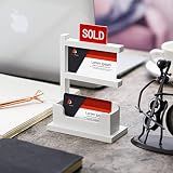 Weysat Real Estate Business Card Holder Display Wooden Real Estate Agent Supplies Farmhouse Business Card Stand Organizer for Office Reception (Rustic)