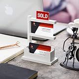 Weysat Real Estate Business Card Holder Display Wooden Real Estate Agent Supplies Farmhouse Business Card Stand Organizer for Office Reception (Rustic)
