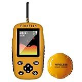 ESANHAO Fish Finder Portable Wireless Sonar & Radio Sensor Depth Finder with Fish Size, Water Temperature, Bottom Contour, Color LED Display Black/White Model fit for Boats Kayaks Fishing