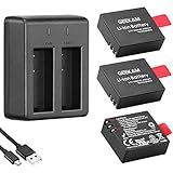 Action Camera Battery Pack, 1350mAh Rechargeable Battery(3-Pack) with USB Dual Charger for Sports Camera, Compatible with AKASO EK7000/CAMPARK/CROSSTOUR/APEMAN and More