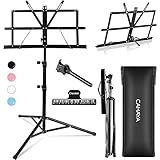 CAHAYA Portable Sheet Music Stand: Dual Use Desktop Book Holder Folding Lightweight Extra Stable Reinforced with Carrying Bag and Clip for Students Musicians Height Adjustable up to 54.3" CMS0204