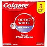 Colgate Optic White Advanced Teeth Whitening Toothpaste, 2% Hydrogen Peroxide Toothpaste, Sparkling White, 3.2 Oz, 3 Pack
