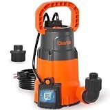 Cleartide Submersible Sump Pump, Smart Water Sensor Auto On/Off, Manual/Auto Mode, 1/3HP 2790GPH Multi-Use Utility Water Pump for Pool/Basement/Garden Drainage