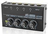 HA400 Headphone Amplifier -4 Channel Metal Stereo Audio Amplifier, Mini Earphone Audio Amplifier with 12V 1A Power Adapter, 1/4" TRS Headphones Output and TRS Audio Input for PC Guitar Studio Stage