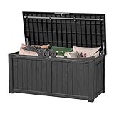 MAIUSCOLI 120 Gallon Waterproof Outdoor Storage Box,Resin Deck Box,Lockable Outside Storage Box Container for Patio Furniure,Garden,Tools (120 Gallon,Black)