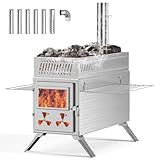 Wood Burning Sauna Hot Tent Stove, 2 in 1 Tent Wood Burning Stove with Chimney Pipe for Outdoor Camping Heating