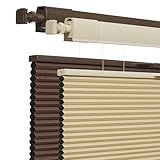 No Drill No Tools Cellular Shades for Windows, Top Down Bottom Up Honeycomb Blinds, Blackout Cordless Window Blinds for Indoor Windows, Easy to Install,Blackout-beigeCustom Size