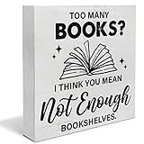 Bookshelf Wood Box Sign Decor Desk Sign Too Many Books Not Enough Bookshelves Wooden Box Block Sign Rustic Home Library Shelf Wall Decoration
