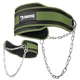 DMoose Fitness Dip Belt for Weight Lifting, Pullup, Squats & Dips - 36" Robust Steel Chain & Comfortable Neoprene Padding Supports 350lbs, Gym Weight Belt for Strength Training (Military Green)