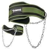DMoose Fitness Dip Belt for Weight Lifting, Pullup, Squats & Dips - 36" Robust Steel Chain & Comfortable Neoprene Padding Supports 350lbs, Gym Weight Belt for Strength Training (Military Green)