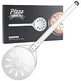 Pizza Turning Peel, 8-inch Pizza Peel Turner Spinner with Non-Slip Long Handle & Silicone Hanging Hook, Essential Pizza Oven Accessories for Outdoor & Indoor Baking, Even Crispy Crust Every Time