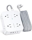 6Ft Surge Protector Power Strip with USB C, HANYCONY Extension Cord with 8 Outlets(2.2 IN) 4 USB Ports(2 USB C), Flat Plug, Wall Mount, 3 Side Outlet Extender for Home Dorm Room Essentials, ETL Listed