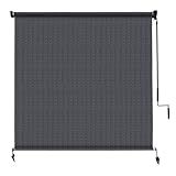 Amagenix Outdoor Roller Shade 8'(W) X 8'(H), Exterior Cordless Patio Shades Roll Up Outdoor Blinds with 90% UV Protection, Two-Section Poles with One-Piece Fabric, Blue Grey