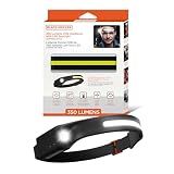 BLACK+DECKER Rechargeable Headlamp with Flashlight & Wave Sensor, 350 Lumens LED 230° Wide Beam Head Light, IP65 Waterproof, 4 Brightness Settings & SOS Mode, Fits Over Helmets, Head Lamp for Camping