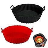 Air Fryer Silicone Liners Pot,8 inch Air Fryer Basket Liners, Silicone Baking Tray Pots for 3 to 5 Qt for Air fryer Oven Reusable Baking Tray Oven Accessories (Red+Black)
