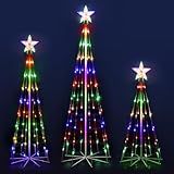 OUSHENG LED Outdoor Christmas Tree Light Show Decorations, Outside Lighted Cone Xmas Decor with Star Toppers for Yard Porch Backyard Patio, 4 Colors, 3ft 4ft 5ft