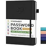 Soomeet Password Book with Alphabetical Tabs, Hardcover Password Keeper, A5 Size 8.3"x6" Password Notebook for Saving Internet Login, Username, Password Organizer for Computer & Website Logins(Black)