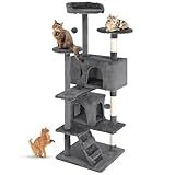 FDW Cat Tree 54in Cat Tower Multi-Level Durable Cat Scratching Post & Cozy Fun Cat Jumping Platform Space Saving Cat Condo Pet Play House for Indoor Cats,Light Gray