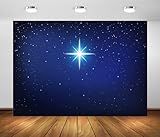 BELECO 6x4ft Fabric Star Night Backdrop Holy Christmas Star Blue Starry Sky Background Christmas Nativity Scene Star of Bethlehem Jesus Birth Background Religious Christian Church Decor Photo Props