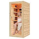 Albott Infrared Sauna 1 Person, Infrared Saunas for Home, 746W/110V Spruce Wood Dry Sauna with Foot Warmer, Easy Assembly – Compact Indoor Spa, 149℉ Fast Heating, LED Light, 27.2"x31.8"x60.2"