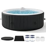 SunSwell 71" Inflatable Hot Tub 4 Person, Round Outdoor Spa, Black