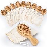10 Pack Mini Bamboo Hair Brush Set for Bridesmaid Proposal Boxes - 5.5" Small Wooden Hair Brush Bulk with Linen Bags - Blank Wood Surface for DIY Wedding Favors & Bridal Shower Gifts