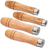 ANCIRS 4pcs Wooden File Handle with Strong Metal Collars, 2pcs Medium Wooden Handle for 6"-8" File + 2pcs Large Wood Handle for 10"-12" File (2 Sizes)