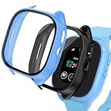 [2 Pack] Case Compatible for Gizmo Watch 3 Screen Protector for Kids, Hard PC Overall Protective Case Bumper Tempered Glass Cover Accessories Compatible with Verizon Gizmo Watch 3,（Black&Blue）