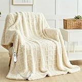 Heated Blanket Electric Throw, 50"X60" Waffle Heating Blanket with 12 Heat Levels, Fast Heating Blanket with 1-12 Timer Settings, Overheat Protection with ETL & FCC for Home Office Sofa (Milky White)