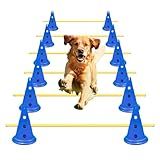 Oulores Dog Agility Hurdle Cone Set Dog Agility Course Backyard Set Include 12 Agility Cones 6 Agility Rods Agility Training Equipment Height Adjustable Obstacle with Storage Bag Blue